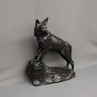 Spelter Statue German Shepherd Dog Standing On Rock 12 1/4" Tall