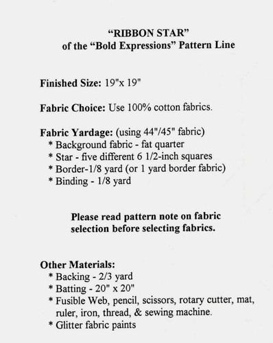 Ribbon Star Applique Wall Quilt Quilting Pattern by Bold Expressions BE604 - Picture 2 of 2