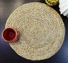 Jute Placemats Round Braided  35cm Natural Beige Set of 2