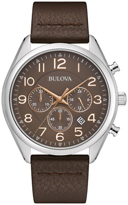 Bulova Mens Classic Chronograph Calendar Quartz Brown Leather