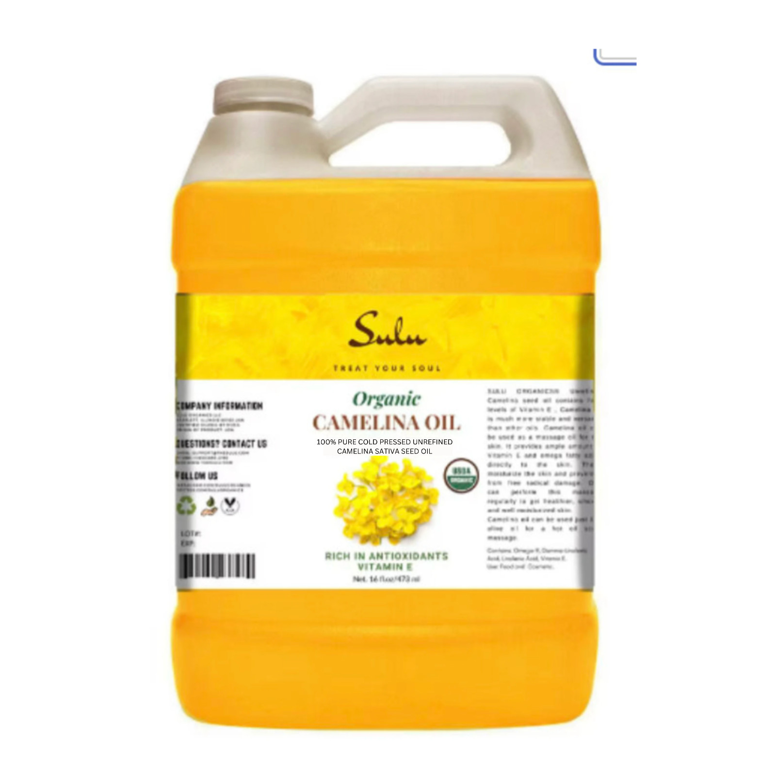 1 GALLON PURE 100% EXTRA VIRGIN COLD PRESSED CAMELINA SEED OIL FOOD GRADE