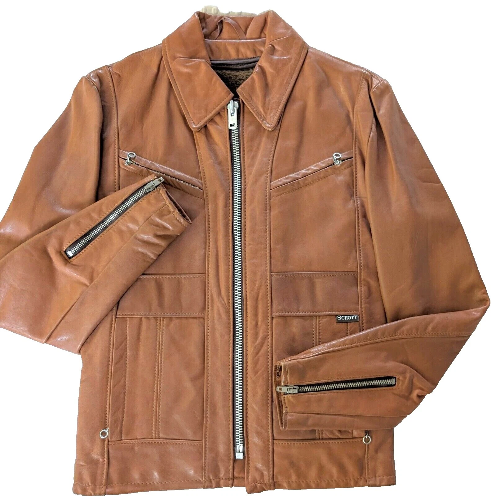 Schott男式棕色摩托车夹克