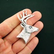 2 Deer Pendant Charms Antique Silver Tone Large Sized Stag - SC6448