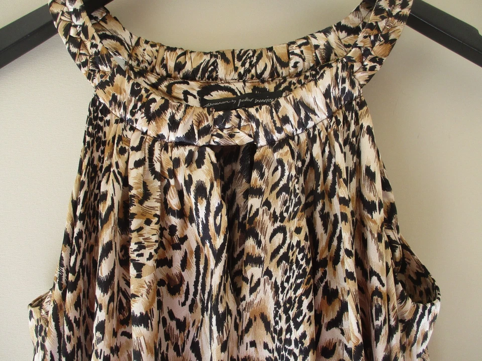 WOMAN BY PETER MORRISSEY LEOPARD PRINT HALTER MAXI LONG DRESS VERY FULL SILKY 8