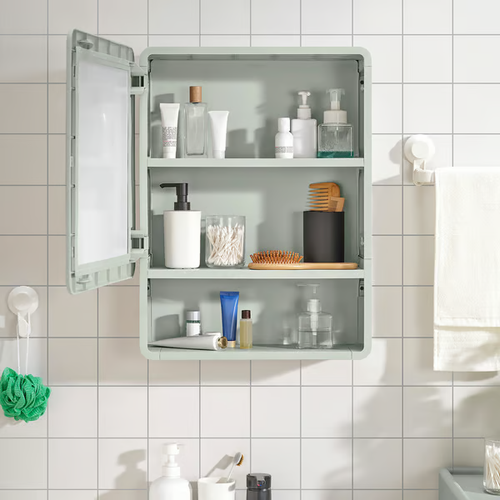 IKEA IVÖSJÖN Mirror Cabinet Green 44x59cm Wall Bathroom Cupboard Storage Unit - Picture 4 of 5