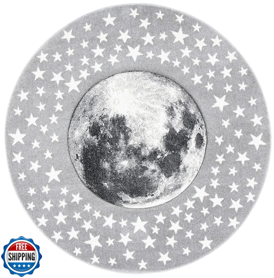 SAFAVIEH Carousel Kids Collection Area Rug - 3' Round, Light Grey and White, - Image 2 of 3