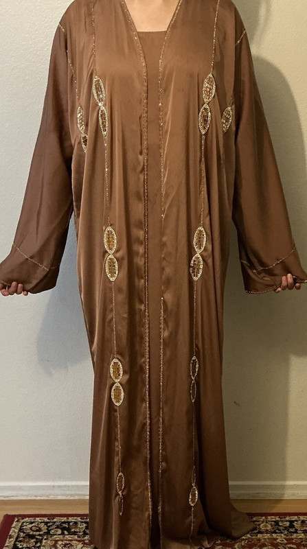 Brown Embroidered Women's Kaftan Middle Eastern Traditional Dress