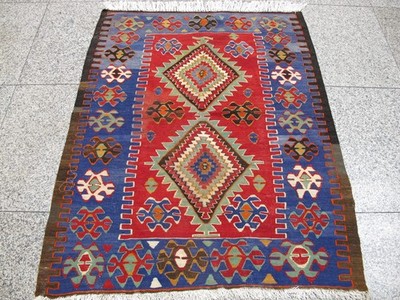 Vintage Turkish Kilim Rug 4x5 ft 1970s Anatolian Nomadic Farmhouse Handwoven
