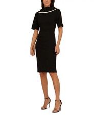 Adrianna Papell Women's Folded-Neck V-Back Sheath Dress Black Ivory Size 2 $119