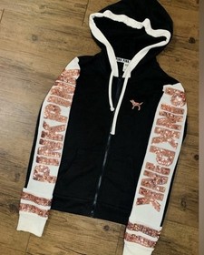 PINK VS ROSEGOLD BLING HOODIE AND MATCHING SWEATPANTS OUTFIT M