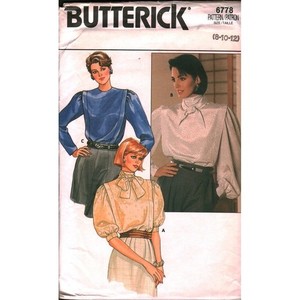 Vintage Butterick 6778 Sewing Pattern Misses Blouse Bow Collar Puff Sleeve 8-10