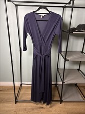 ASOS Women's Navy Blue V Neck Wrap Dress 3/4 Sleeve Size 6 Midi Stretch