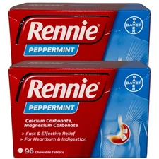 2- Pack Rennie Peppermint Heartburn & Indigestion Relief 96 Tablet