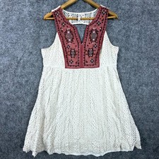 Xhilaration Fit & Flare Mini Dress Women XL Beige Lace Embroidered Boho Festival