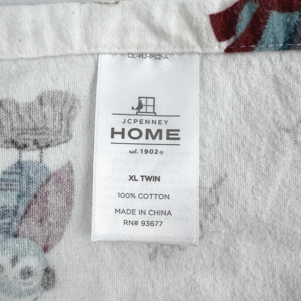 Lot of 2 JCPenney Winter Owl Pattern Twin XL Cotton Flat Sheet and Pillowcase - Image 4 of 4