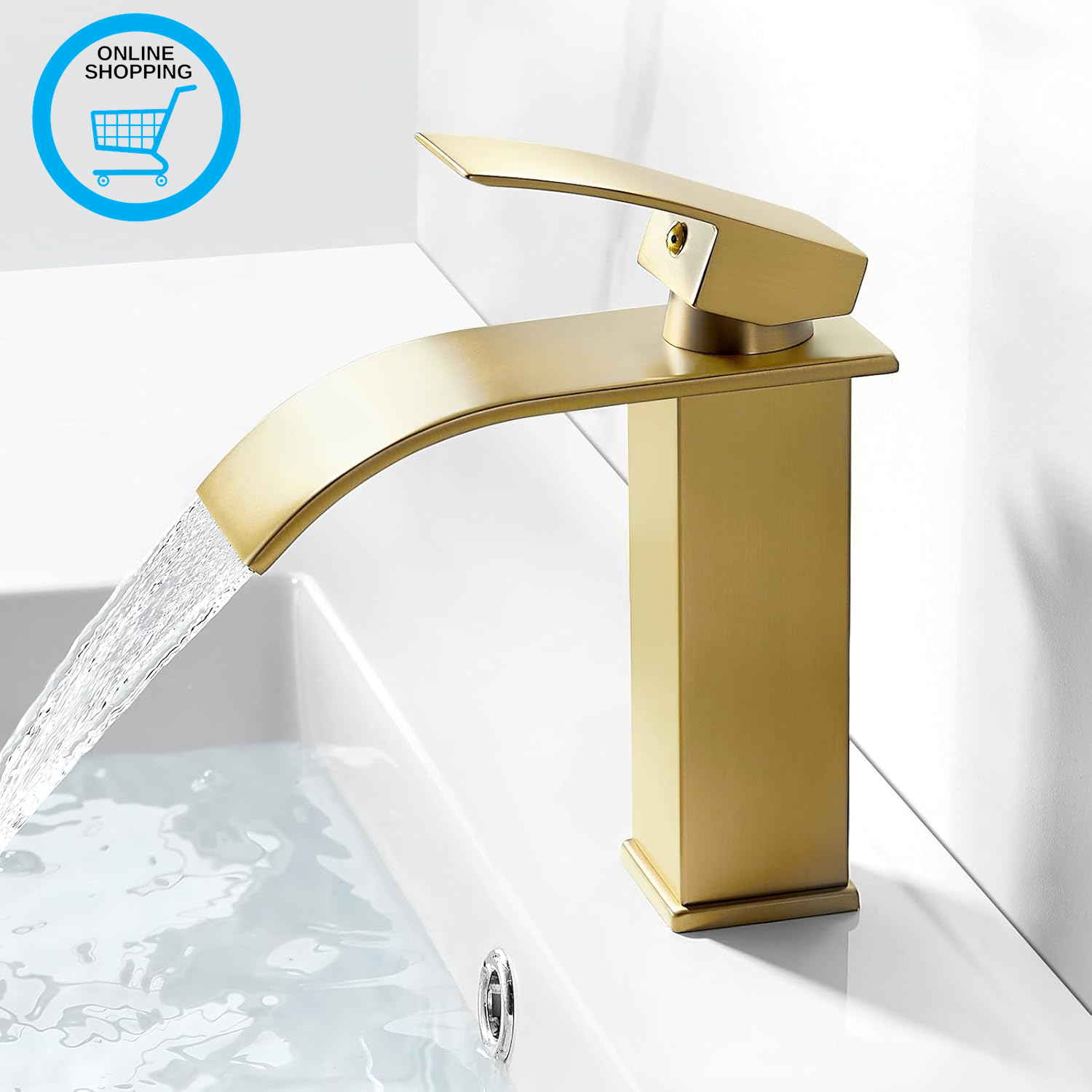Basin Tap Mixers Brushed Brass Bathroom Sink Tap Waterfall Gold Cloakroom Faucet