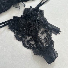 Victoria's Secret Designer Swarovski Crystal Black 36B Bra & L Thong Set