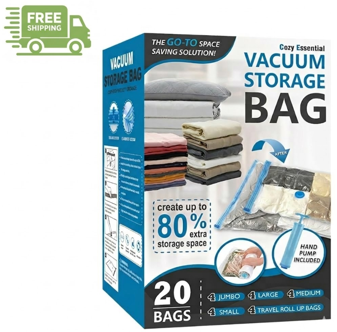 Cozy Essential Vacuum Storage Bags, Compression Space Saver Bags, 20 Combo