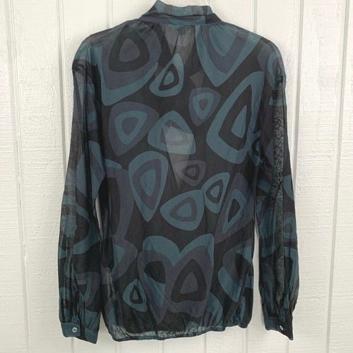 United Colors of Benetton Women Vintage Top Wrap Long Sleeve Blue Retro Medium - Picture 5 of 8