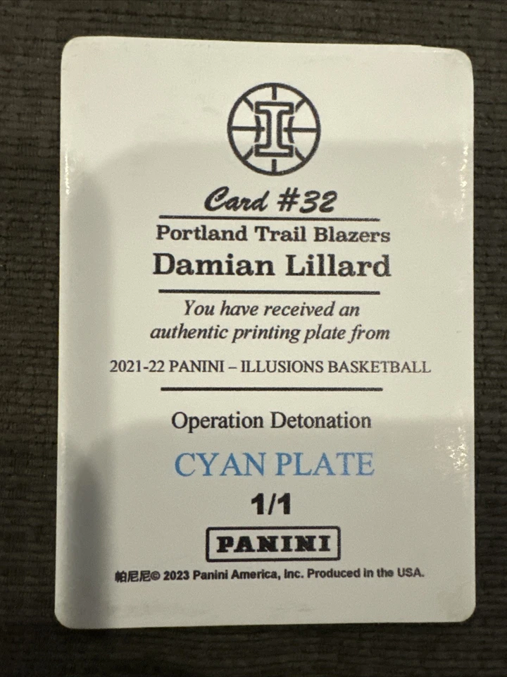 2021-22  Illusions Operation Detonation Damian Lillard Cyan  PRINTING PLATE 1/1 - Image 2 of 2