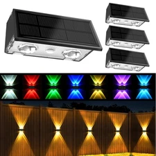 Uspring 4 Pack Solar Fence Lights with Warm/Cool White  6 RGB Color 9 Modes, ...