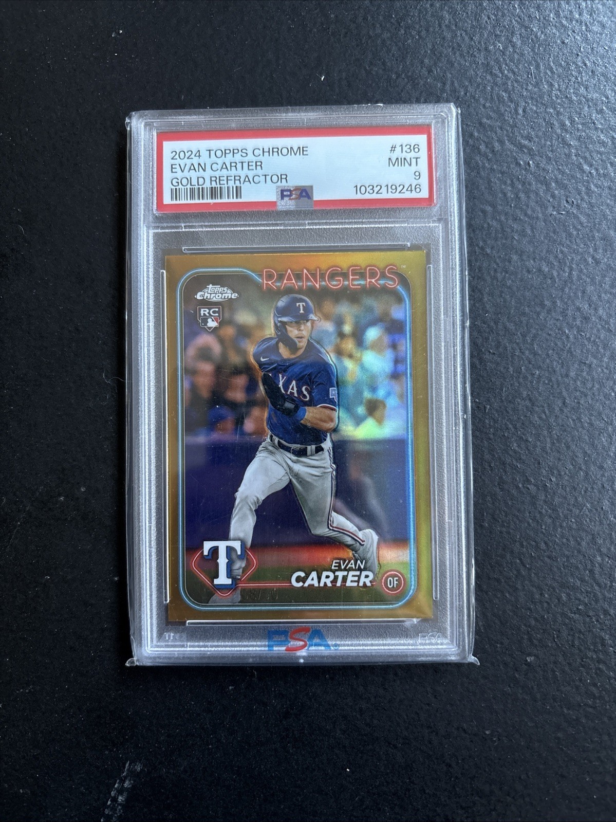 2024 Topps Chrome - Evan Carter RC Gold Refractor /50 #136 PSA 9