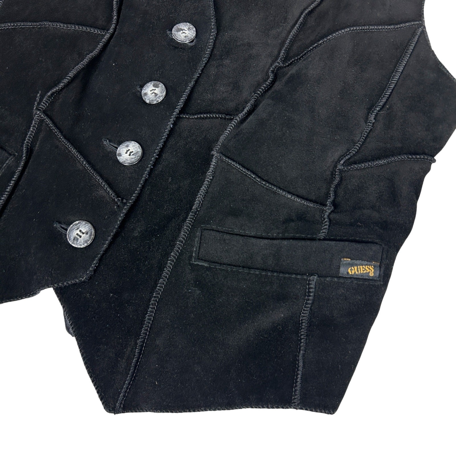 Guess Black Suede Patchwork Button Front Biker Y2… - image 3