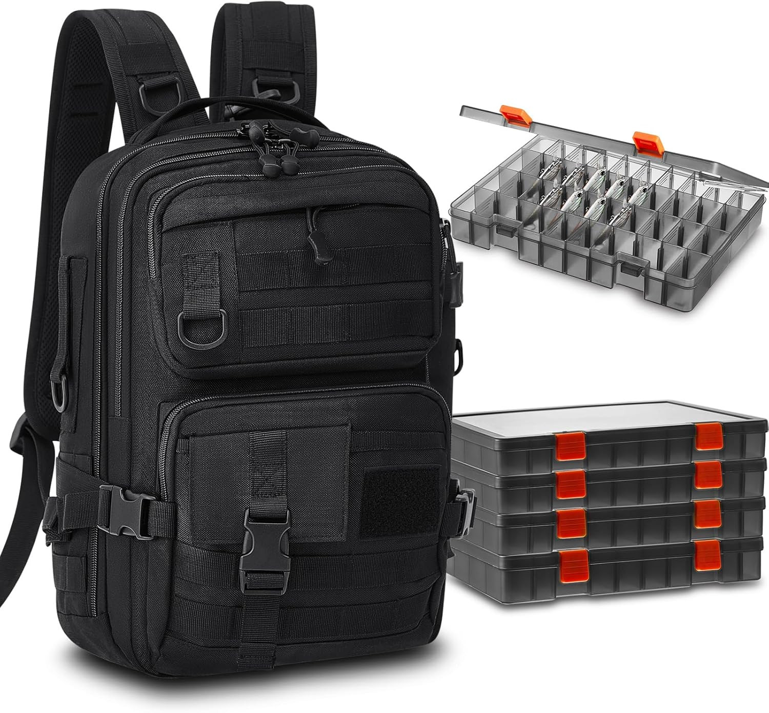 Fishing Tackle Backpack with Rod Holders and 4 Tackle Boxes Large Storage Fishin