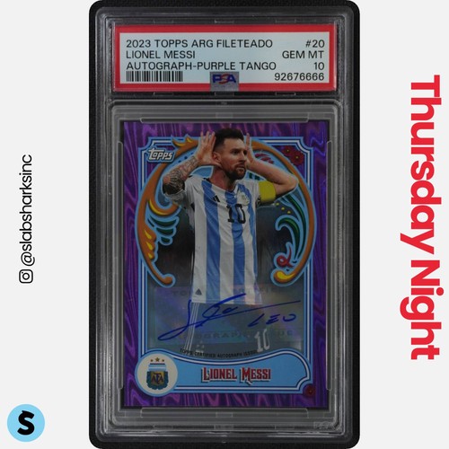 2023 TOPPS ARGENTINA FILETEADO #20 LIONEL MESSI AUTO PURPLE TANGO /15 PSA 10
