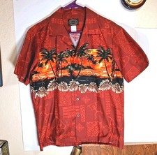 Hawaiian Reserve Collection Button Up Shirt Luau Palms Tiki Canoe Hawaii Vintage