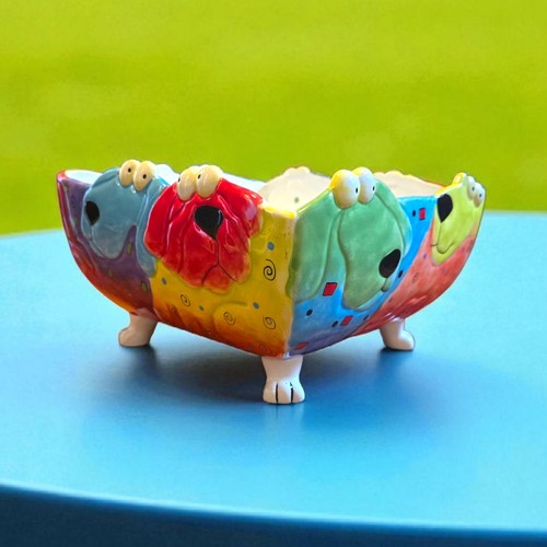 Studio Designworks Handpainted Ceramic Paw Footed Floppy Dog Serving Bowl 10" - Picture 6 of 23
