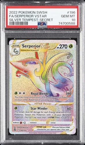 2022 POKEMON SWORD & SHIELD SILVER TEMPEST #196 FULL ART/SERPERIOR VSTAR PSA 10