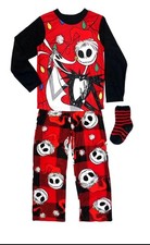 Jack Skellington Sandy Claws Zero Soft Fleece Christmas Pajama and Socks Set 6/7