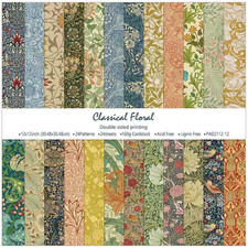 Classical Floral Scrapbook Paper 12X12 - 24 Sheets Double Sided Pattern Decorati