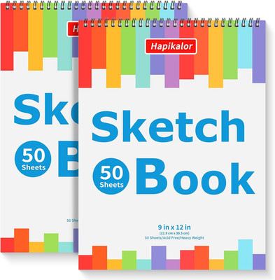 9'' X 12'' Sketch Book, 2-Pack 50 Sheets Spiral Bound Art Sketchbook, Acid Free Ar