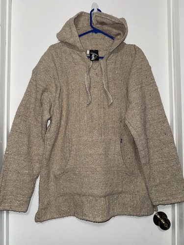 Baja Billys Authentic Hoodie Mexican Drug Rug Mexican Baja Poncho Tan Color Sz L