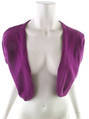 Y2K Strickjacke Lila Feinstrick Baumwolle Bolero Rundhals Kurzarm Offen 44