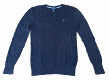 POLO Ralph Lauren Boy's Cable Knit Navy Blue Sweater w/ Blue Pony Logo L 14-16