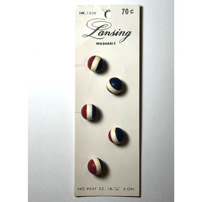 Lansing Sewing Ball Buttons Red White and Blue 7/16'' 1 Hole 5 Vintage New vn