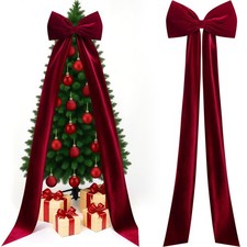 Extra Large Velvet Christmas Tree Topper Bow Giant Bow with Long Streamers Ov...