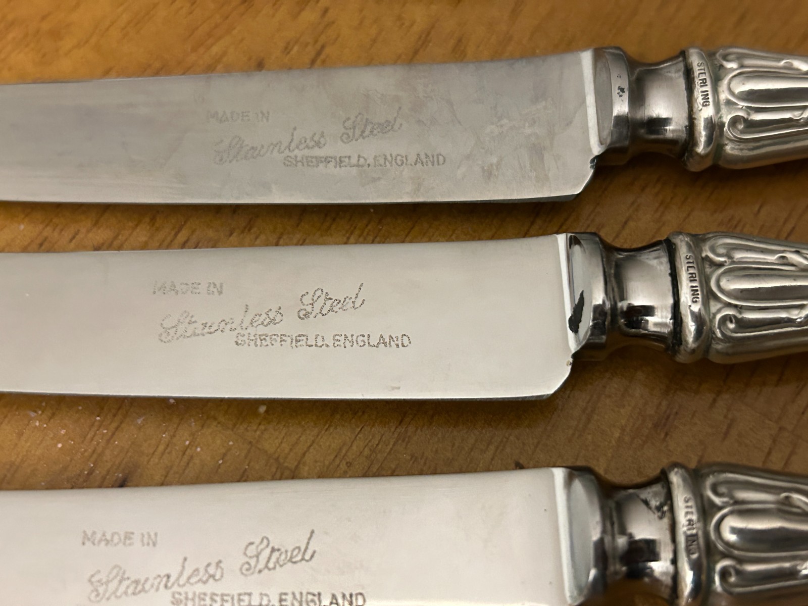 Vintage Sheffield England 6 Sterling Handles Steak Knives