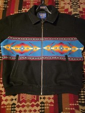 Vtg 80s Pendleton High Grade Western Wear Aztec Wool Jacket Black Blue Mens XL