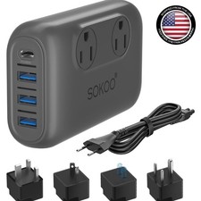 Travel-Friendly 230W Voltage Converter - Supports 6 Devices with USB Fast Charge