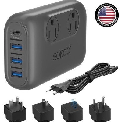 Travel-Friendly 230W Voltage Converter - Supports 6 Devices with USB Fast Charge