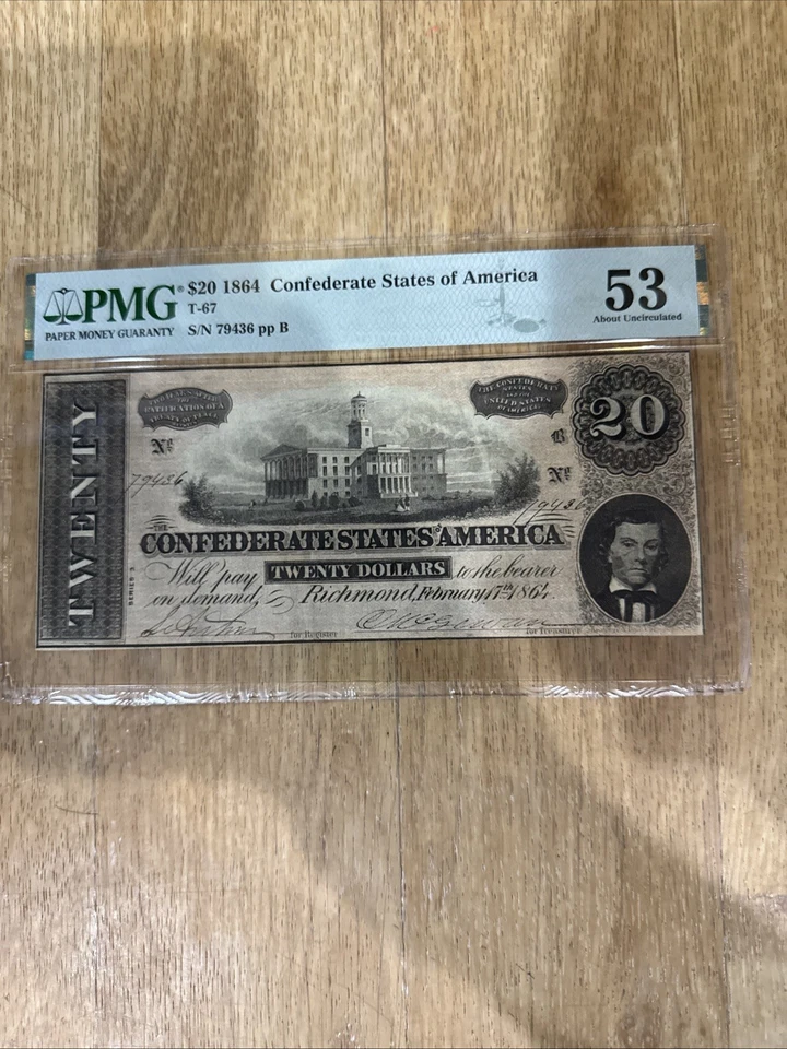 T-67 1864 20 Confederate States of America PMG 53 About Uncir PP B S/n 79436 - Image 2 of 3