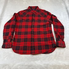 Polo Ralph Lauren Mens Red Black Plaid Western Flannel Snap Button Shirt Large