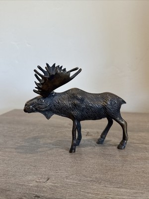 Vintage Brass Bull Moose Figurine Sculpture Patina Wildlife Animal Decor 6  Long