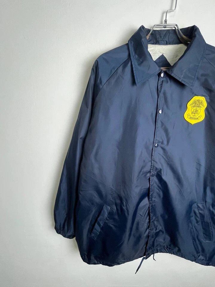 Vintage First Class Security Officer Nylon Coach Jacket Navy Sherpa Lined 2XL - Image 3 of 4