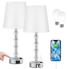 Crystal Table Lamp Set of 2 for Bedroom/Living Room, 17.5in White 