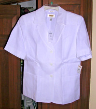 NWT White Size 4 Talbots Short Sleeve Blazer Irish Linen Button Women's Small S